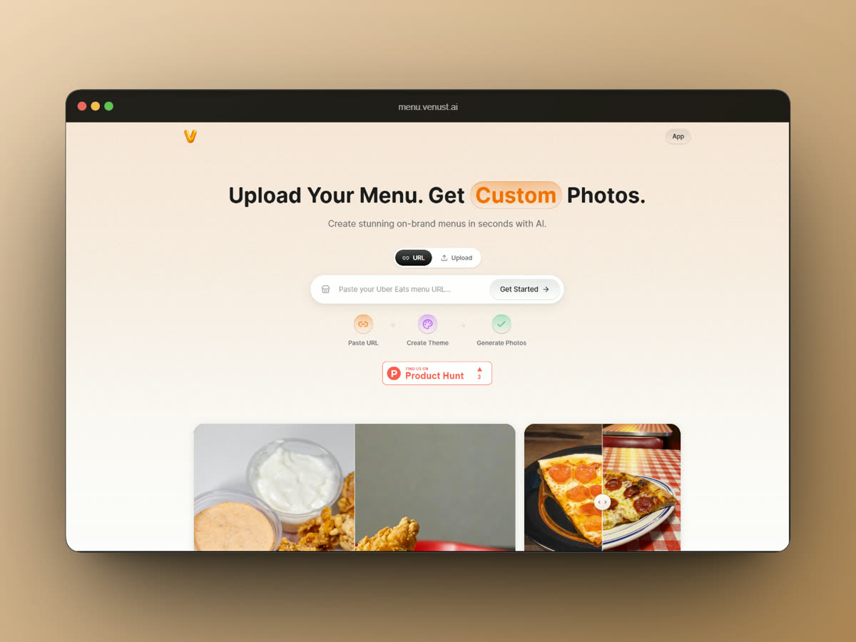 On-brand menu photos generated with menu.venust.ai