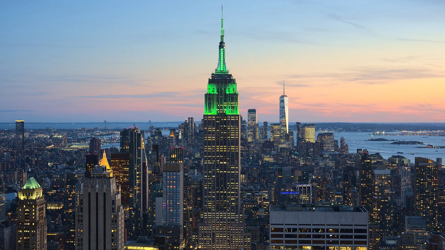 Empire State Building and Manhattan skyline viewed from Rockefeller Center